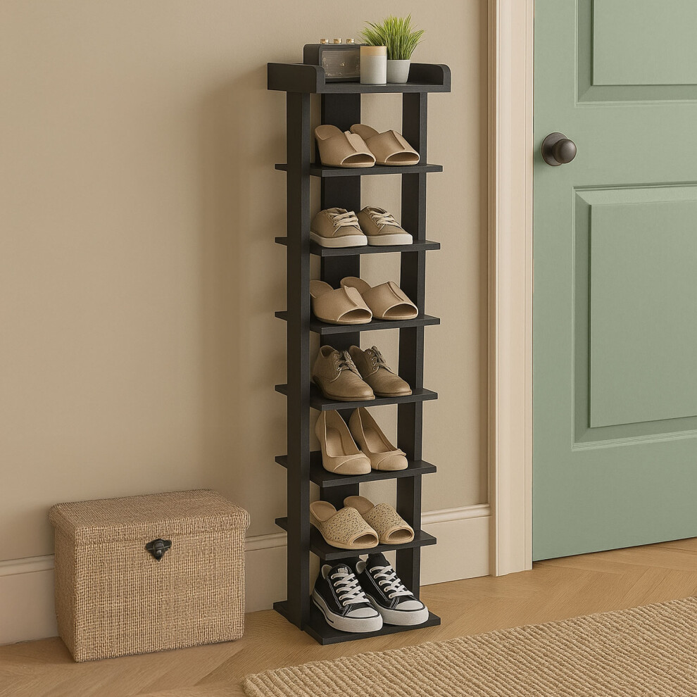 Neo Tier Wooden Shoe Rack Space-Saving Shoe Storage Cabinet Entryway Bedroom Size 7