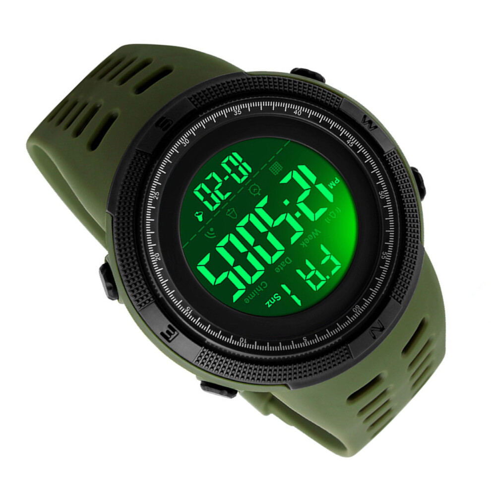 Men's Digital Sports Watch 50M Water-Proof LED Backlight 49mm Green