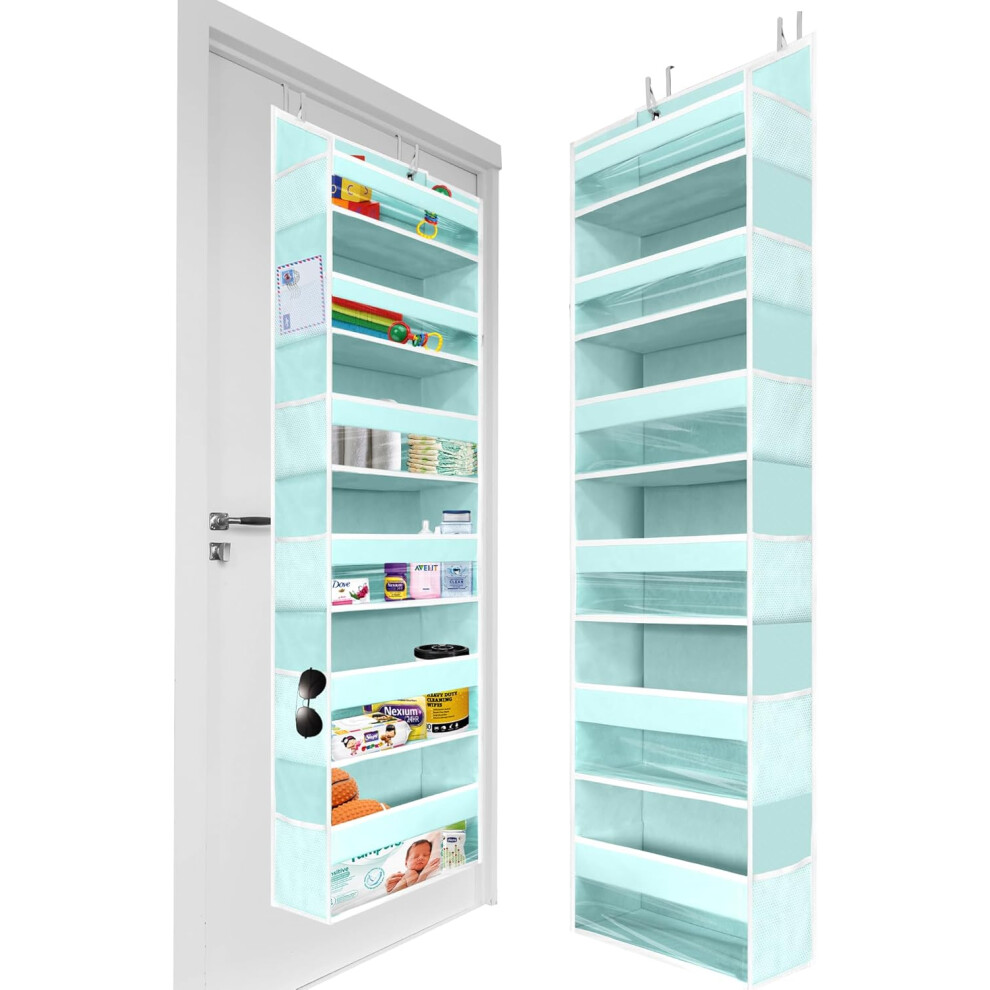 (1 set, Baby Blue) 55x14x6.7, 6 Large Front & 12 Mesh Pockets, Hanging Storage Closet Door Organizer for Bedroom, Bathroom and Baby Nursery Storage (D