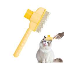 Flea Comb for Cats Defur Deshedding Brush With Release Button Yellow Pet Hair Removal Tool