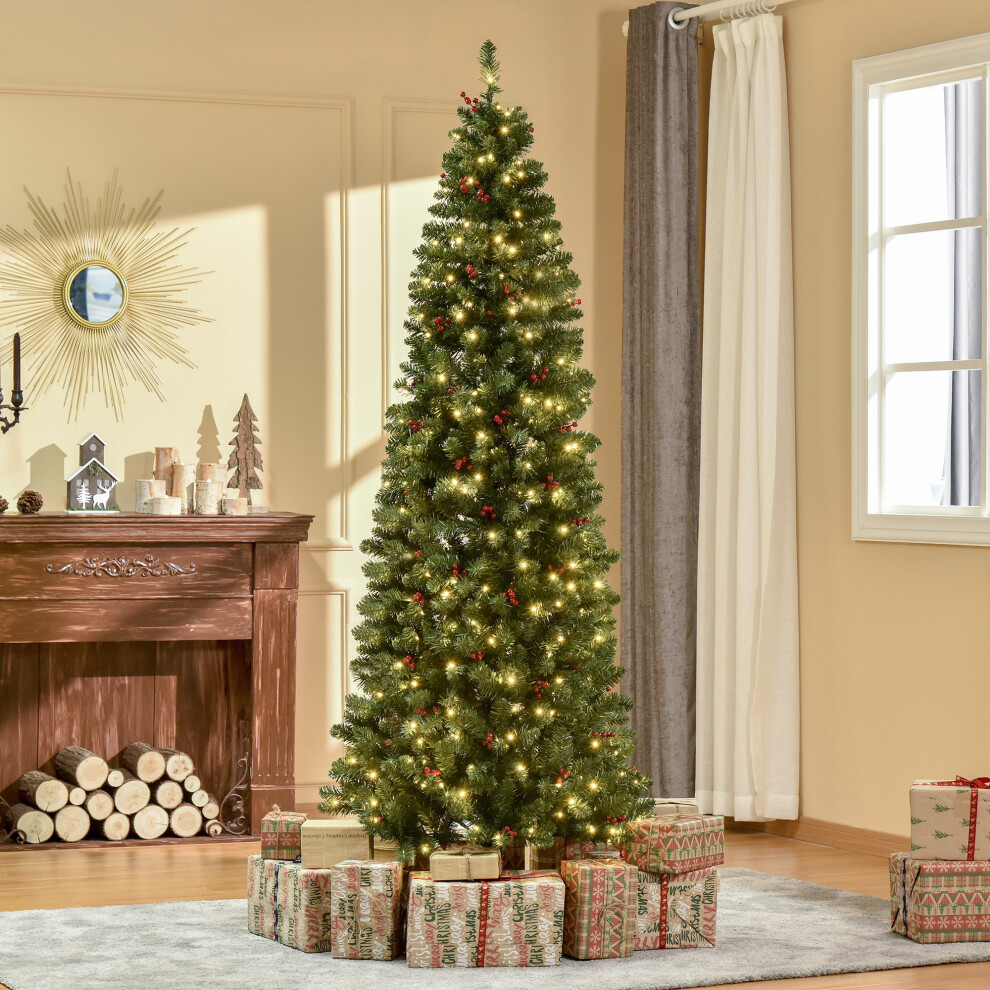 Homcom Unisex Green Artificial Pencil Christmas Tree With Led Light Berry Xmas Decor In 7Ft - Image 4
