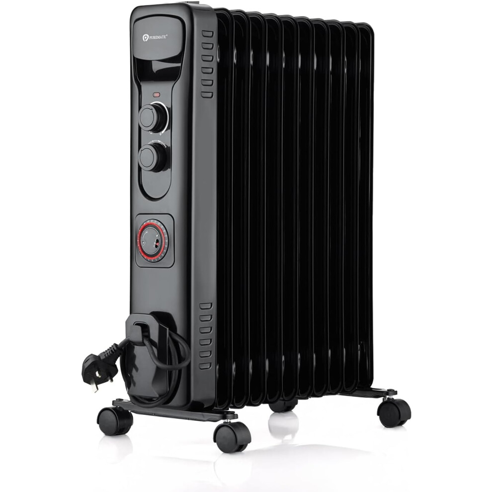 PureMate® 2500W Oil Filled Radiator, 11 Fins - Heater with Timer