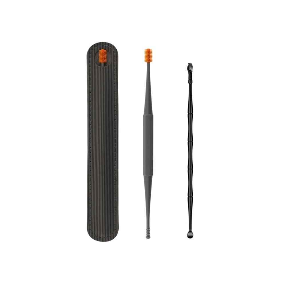 Black Earwax Removal Kit, Reusable Ear Cleaning Tool Set With Ear Spoon, Ear Wax Removal Tool, Brush, Storage Box