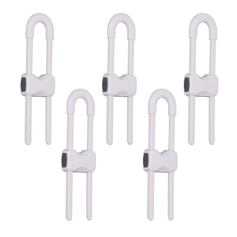 5Pcs U Shaped Child Safety Locks For Cabinets & Drawers, Adjustable White