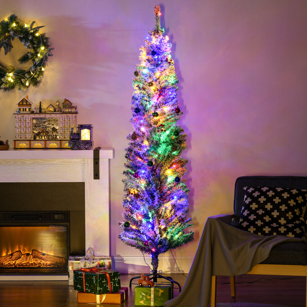 Homcom 6Ft Flocked Artificial Christmas Tree With Led Lights, Pre-Decorated With Berry Clusters & Pine Cones | Indoor, Flame Retardant | 830-756V70gn