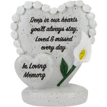 In Loving Memory Memorial Double Heart Ornament Rose Border & Lily
