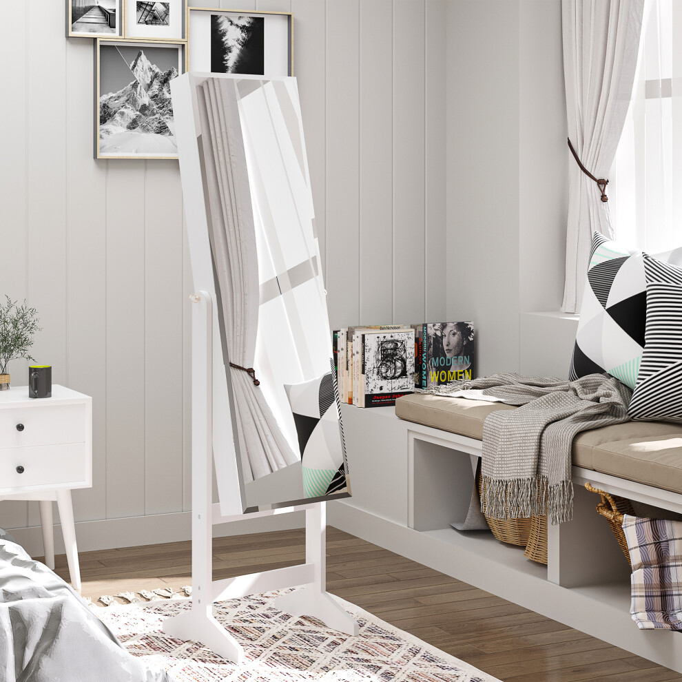 HOMCOM Lockable Jewellery Storage Mirror Armoire Freestanding Adjustable White