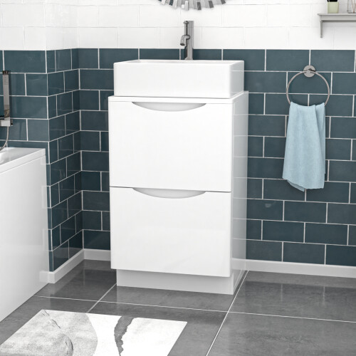 NES Home Nes Home 500mm White Freestanding Vanity Unit, Worktop With Square Bowl Basin 2