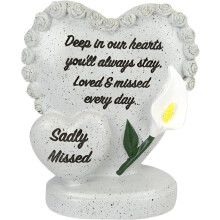 Sadly Missed Memorial Double Heart Ornament with Rose Border & Lily
