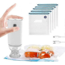 (White) Vacuum Food Sealer Vacuum Air Sealing Machine Usb Rechargeable Cordless Vacuum Sealer With 5 Reusabl