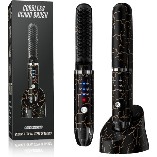 Beard Straightener for Men, Cordless Heated Beard Brush