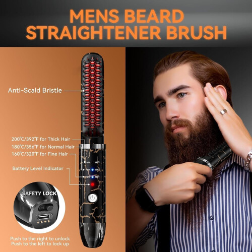 Beard Straightener for Men, Cordless Heated Beard Brush 2