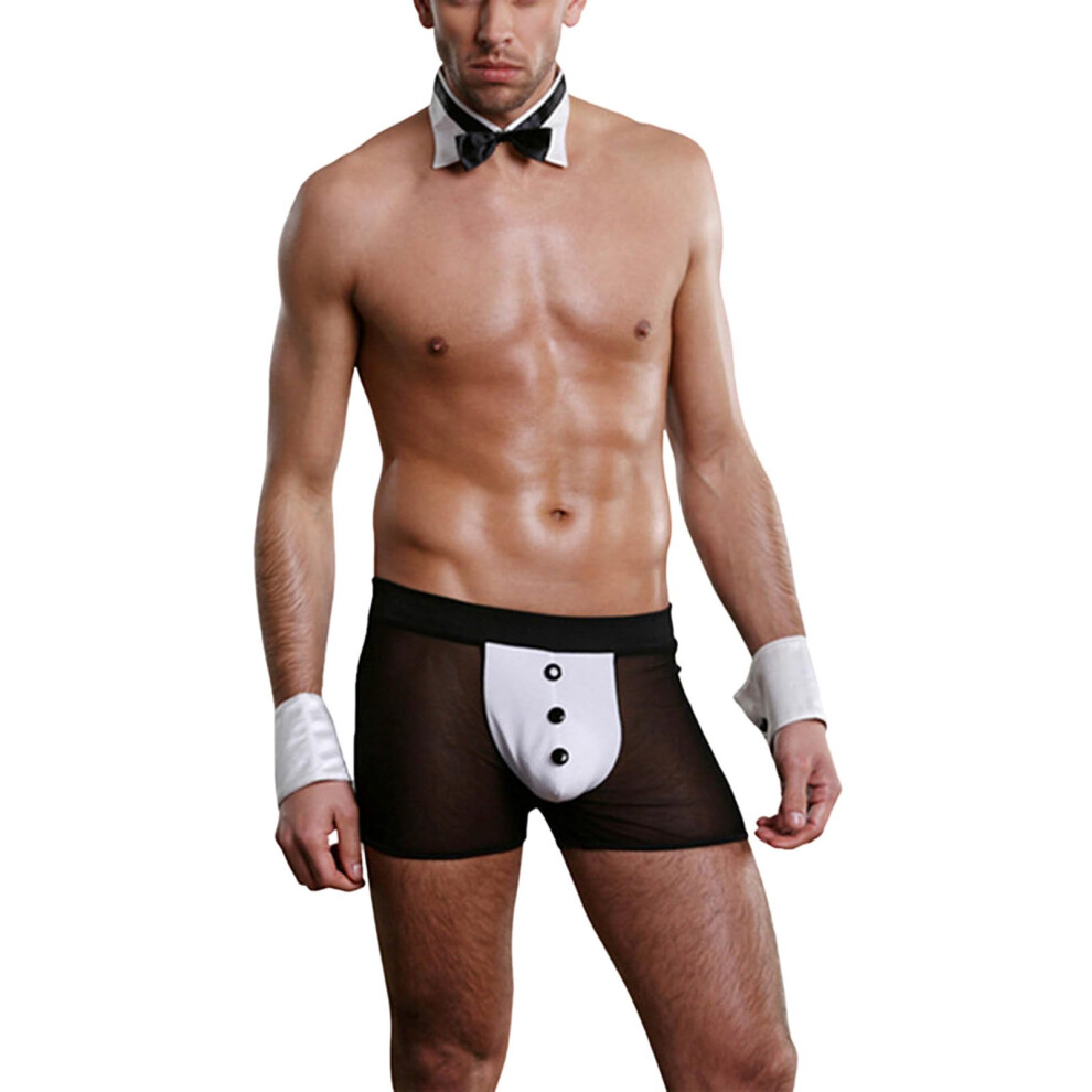 Black Netz Unterwaesche Set Mesh See-Through Underwear For Men Boxers Thong One Size Sissy Clubwear Erotic Lingerie