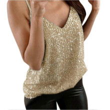 (XXXL, Please refer to the instruction manual for use) Womens Glitter Strappy Tank Tops Ladies Sexy Sparkle Cami Swing Vest Clubwear