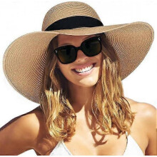 Women's Wide Brim Sun Straw Hat UPF 50 Summer Hat Foldable Roll Up Soft Brim Beach Hat
