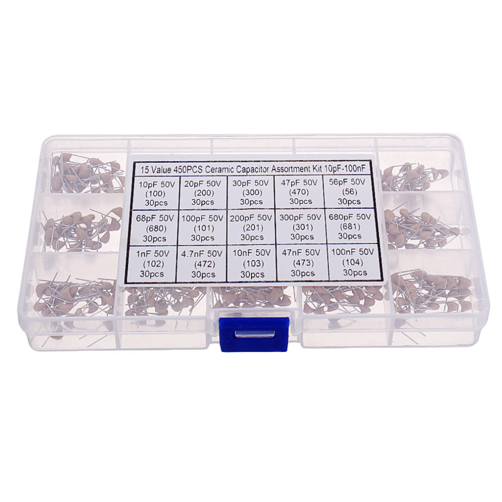 450Pcs 15 Value Monolithic Capacitor Set 50V Multi-Layer Assortment Box 10Pf To 100Nf Electronic Components Capacitor Kit 8727971249543