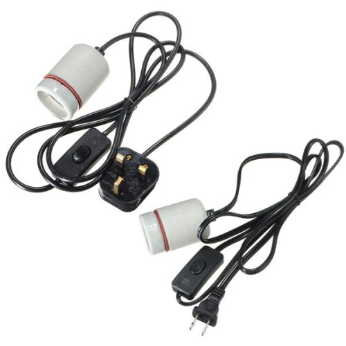 (UK Plug) 1.8M Reptile Ceramic Emitter Heating Lighting Lamp Bulb Holder Switch 1