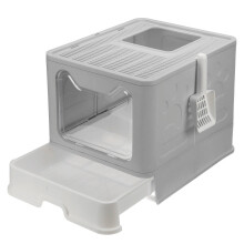 (Gray) Hooded Cat Litter Box Enclosed Large Kitty Toilet Litter Scoop With shovel Foldable Tray Disassemble