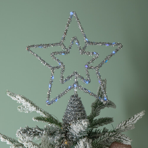 28cm Battery Powered Silver Christmas Star Tree Topper with Blue Multi-Action LEDs 1