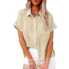 (XL, Apricot color) Womens solid color casual loose shirts new summer vintage womens oversized shirts and blouses fashion elegant youth women tops