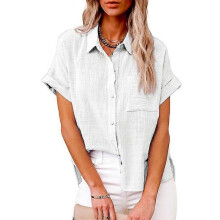 (3XL, white) Womens solid color casual loose shirts new summer vintage womens oversized shirts and blouses fashion elegant youth women tops