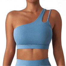 (S, wathet) Slanted shoulder bra silky soft breathable bra breathable fit fitness bra
