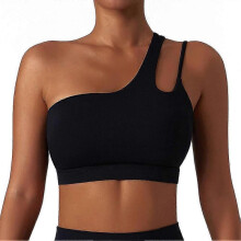 (M, black) Slanted shoulder bra silky soft breathable bra breathable fit fitness bra
