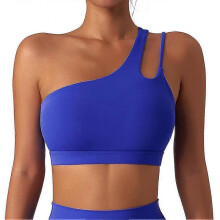 (L, navy blue) Slanted shoulder bra silky soft breathable bra breathable fit fitness bra