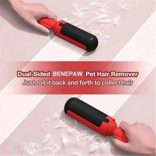 (red) Pet Cat Hair Removal Roller Double-sided Hair Brush Roller Scraper Multi-function Lint Remover 2