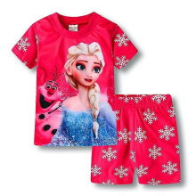 (6 years old, C) 4-7Years Kids Girls Hello Kitty/Frozen/Sofia Cartoon Pyjamas Short Sleeve T-Shirt Shorts Set Summer Loungewear Sleepwear Outfits