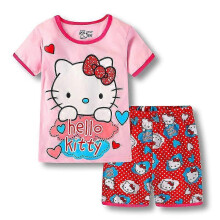 (4 years, A) 4-7Years Kids Girls Hello Kitty/Frozen/Sofia Cartoon Pyjamas Short Sleeve T-Shirt Shorts Set Summer Loungewear Sleepwear Outfits