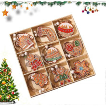 (B) 18 Pieces Wooden Christmas Decor Pendant Ornaments Wooden Ornaments for Decorating Your Christmas Tree