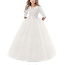 (140cm, Please refer to the instruction manual for use) Flower Girl Lace Dress For Kids Wedding Bridesmaid Pageant Party Prom
