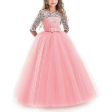 (130cm, Please refer to the instruction manual for use) Flower Girl Lace Dress For Kids Wedding Bridesmaid Pageant Party Prom