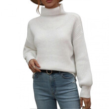 (L, white) Women's Winter Casual Sweater Long Sleeve Warm Soft Sweater
