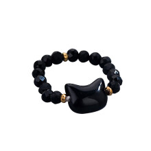 Cute Cat Ring Adjustable One Size Black Best Friend Gift Cat Lover Jewelry Size 19