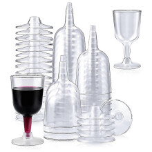 For 50pcs Clear Plastic Wine Glass Recyclable Disposable Reusable
