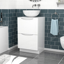 Nes Home White 500mm Freestanding Vanity Unit Round Ceramic Countertop Basin