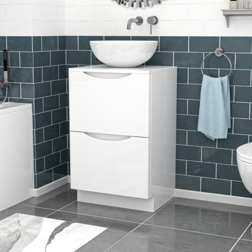 NES Home Nes Home White 500mm Freestanding Vanity Unit Round Ceramic Countertop Basin