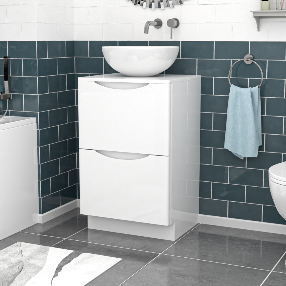 Nes Home 500Mm Freestanding Vanity Unit Round Ceramic Countertop Basin White