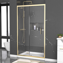 Nes Home 1100mm x 1850mm Shower Enclosure 6mm Glass Slider Door Brushed Brass