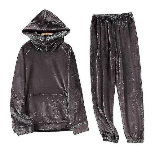(M-brun) Herr Tjock Fleece Termisk Pyjamas Vinter Varmt Set