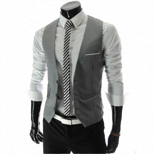 (M-Grigio)Gilet da uomo slim fit monopetto