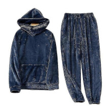 (L-marinblå) Herr Tjock Fleece Termopyjamas Vinter Varmt Set