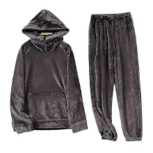 (L-brun) Herr Tjock Fleece Termisk Pyjamas Vinter Varmt Set