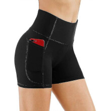 (XL-Nero) Pantaloncini da ciclista da donna, pantaloncini sportivi con tasche, leggings corti a vita