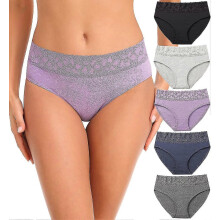 (M-Lila) Damunderkläder Bomull Spetstrosor Mjuka Bikinitrosa Bekväma Hipster Stretch Fulla Damunderkläder