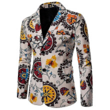 Blazer de fiesta ajustado con estampado étnico para hombre (M)