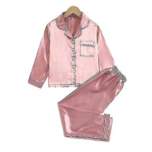 (130 cm - Rosa oscuro) Pijama infantil sencillo de manga larga, color liso, imitación seda, para otoño