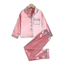 (150 cm - Rosa) Pijama infantil sencillo de manga larga, color liso, imitación seda, para otoño